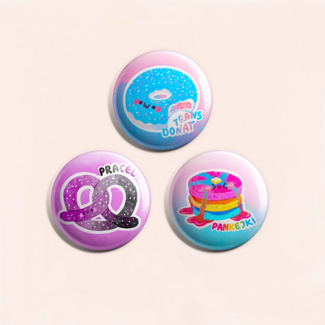 Zestaw 3 dowolnych przypinek 58mm Queer Bakery